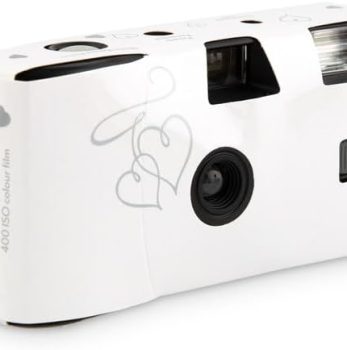 Weddingstar Disposable Camera with Flash – Single Use 35mm Film Camera for Wedding or Party Favors – Silver Enchanted Hearts (10 Pack)